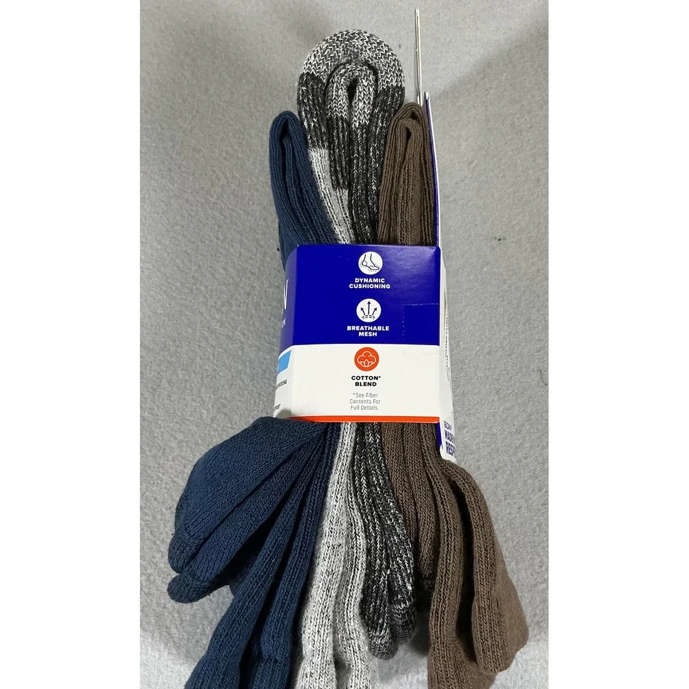 Gildan Ultra‎ Cotton Men's Cushion Crew Socks Size 6-12 Brown Gray Navy 3 Pair